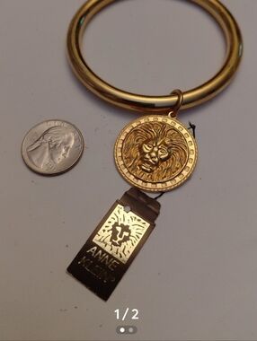 Gold Lion Medallion Bracelet Keyring - Anne Klein Plaque